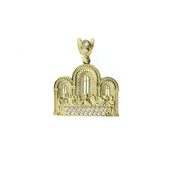 Real 10K Yellow Gold Diamond Cut Jesus Last Supper Charm Pendant - Picture 5 of 10